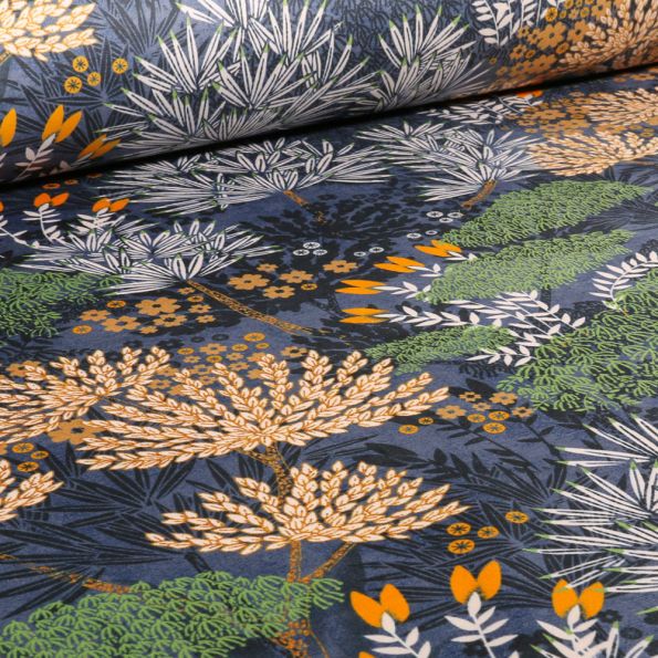 Tissu Velours ras épais tout doux Louxor sur fond Bleu - Par 10 cm