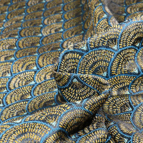 Tissu Jacquard Luciole sur fond Bleu marine - Par 10 cm