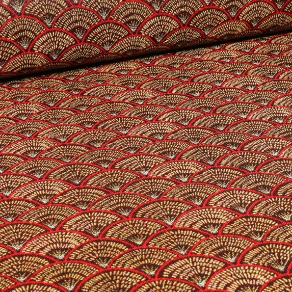 Tissu Jacquard Luciole sur fond Rouge - Par 10 cm