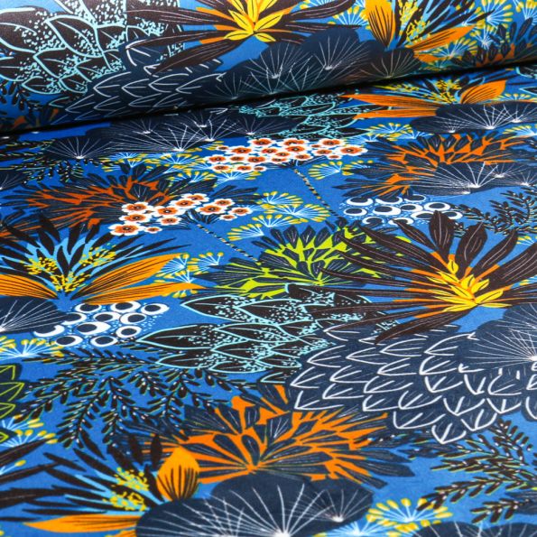 Tissu Velours d'ameublement tout doux Majesty sur fond Bleu - Par 10 cm