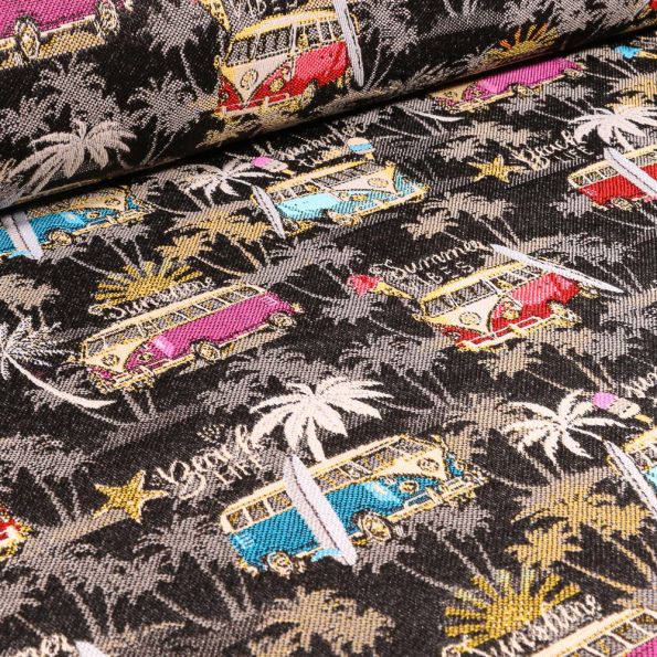 Tissu Jacquard Combi Volkswagen Malibu gris sur fond Noir - Par 10 cm