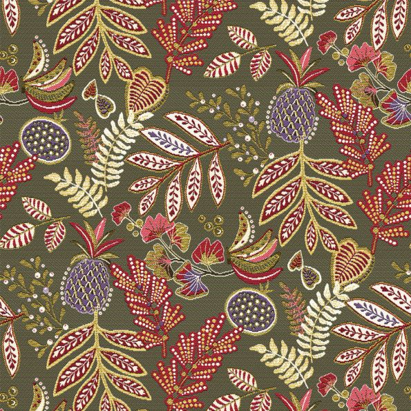 Tissu Jacquard Allover Mambo sur fond Vert kaki - Par 10 cm