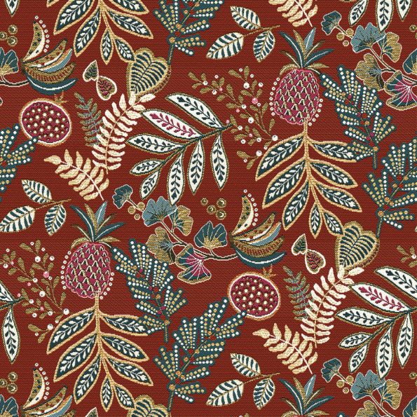 Tissu Jacquard Allover Mambo sur fond Terracotta - Par 10 cm