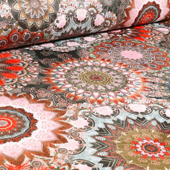 Tissu Jacquard damassé Mandala sur fond Vert kaki - Par 10 cm