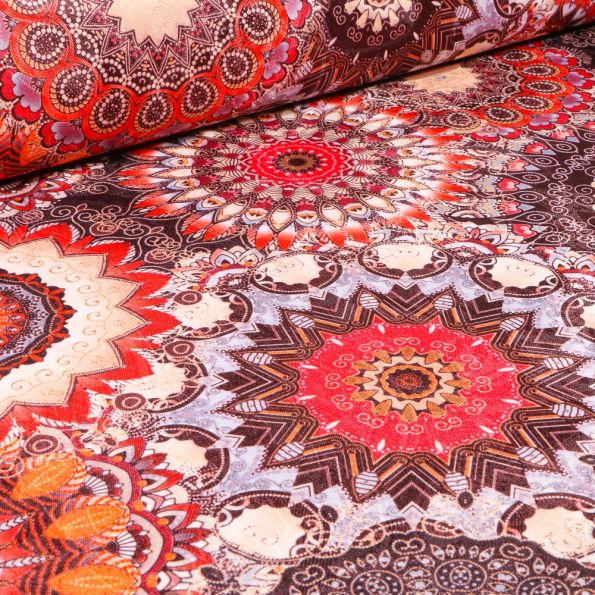 Coupon Tissu Jacquard damassé Mandala sur fond Terre de Sienne - Coupon de 40 cm