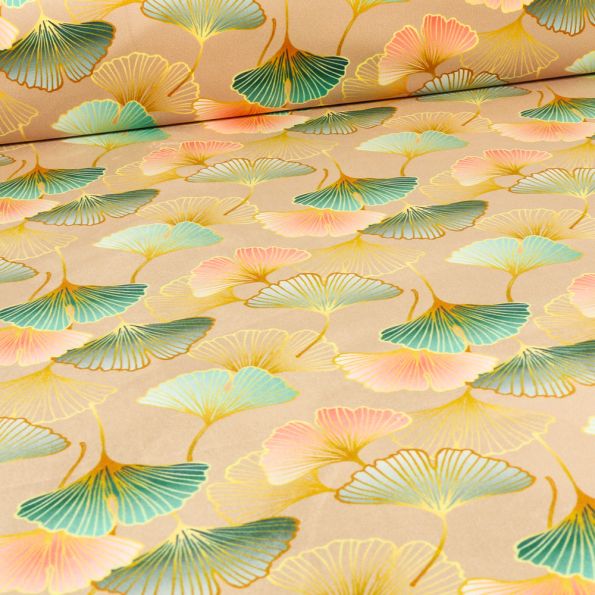 Tissu Velours ras épais tout doux Mantra sur fond Taupe - Par 10 cm