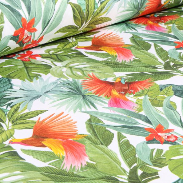 Tissu Toile de Coton Melanesie sur fond Blanc - Par 10 cm