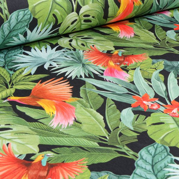 Tissu Toile de Coton Melanesie sur fond Noir - Par 10 cm