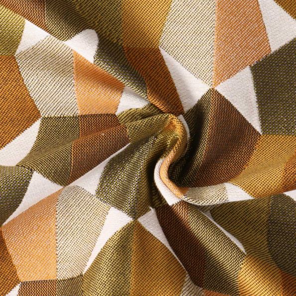 Tissu Jacquard Mustang motif géométrique Or sur fond Vert kaki - Par 10 cm