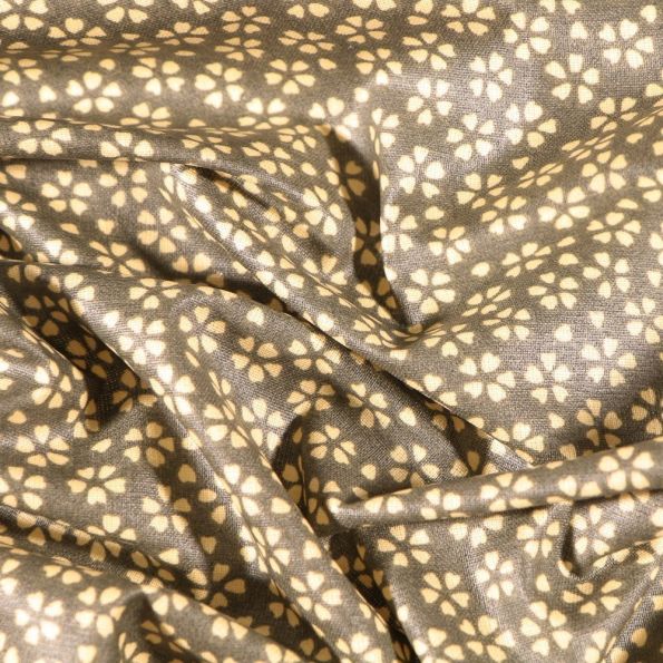 Tissu Coton enduit Myosotis sur fond Taupe - Par 10 cm