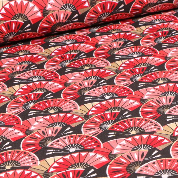 Tissu Coton imprimé Arty Ogi sur fond Rouge - Par 10 cm