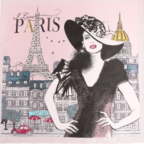 Panneau carré jacquard 48x48cm Madame Paris sur fond Rose