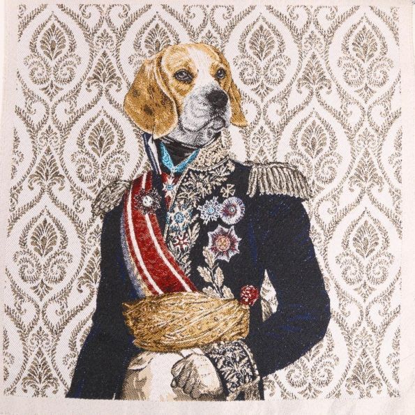 Panneau carré jacquard 48x48cm Chien Maréchal sur fond Naturel