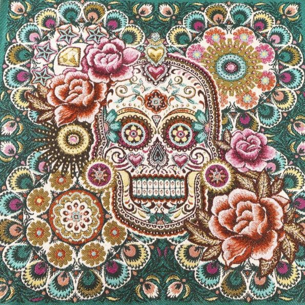 Panneau carré jacquard 48x48cm El día de los muertos sur fond Vert