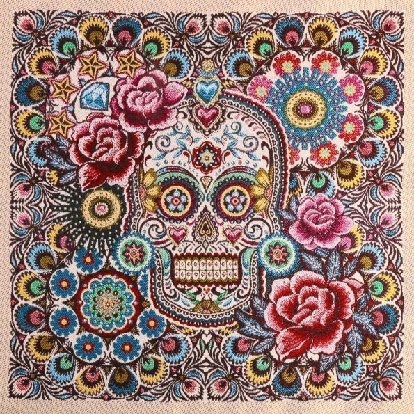 Panneau carré jacquard 48x48cm El día de los muertos sur fond Multicolore