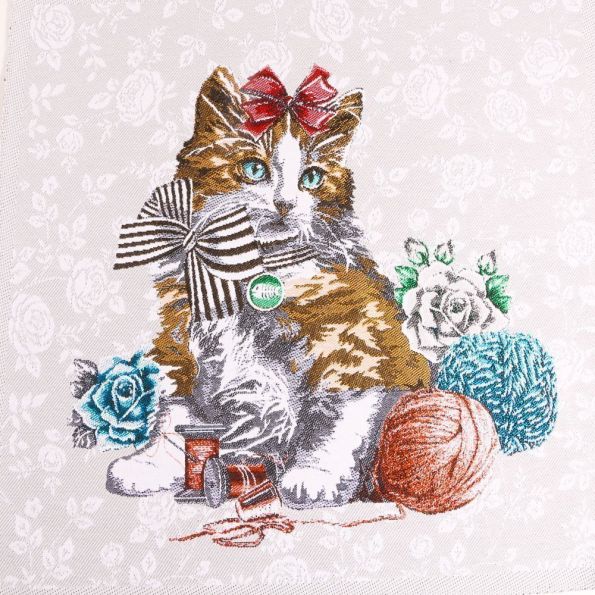 Panneau carré jacquard 48x48cm Chat sur fond Gris