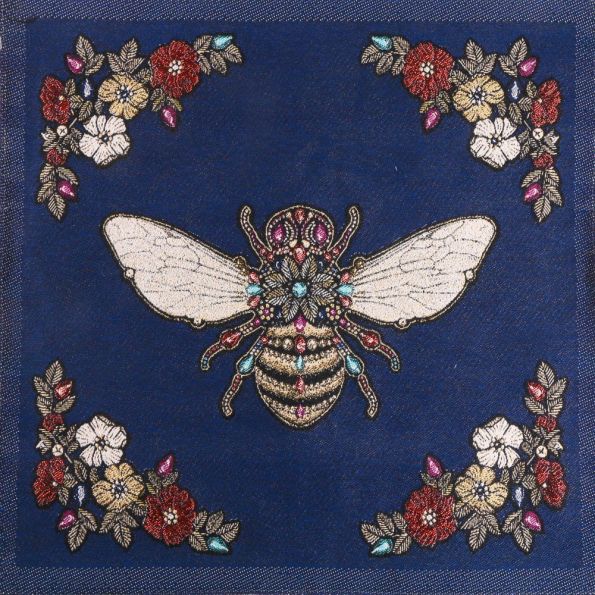 Panneau carré jacquard 48x48cm Abeille royale sur fond Bleu marine