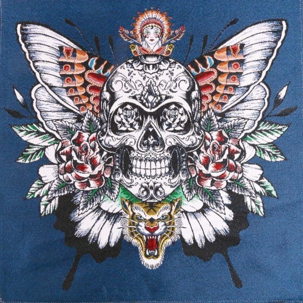 Panneau carré jacquard 48x48cm Skull sur fond Bleu