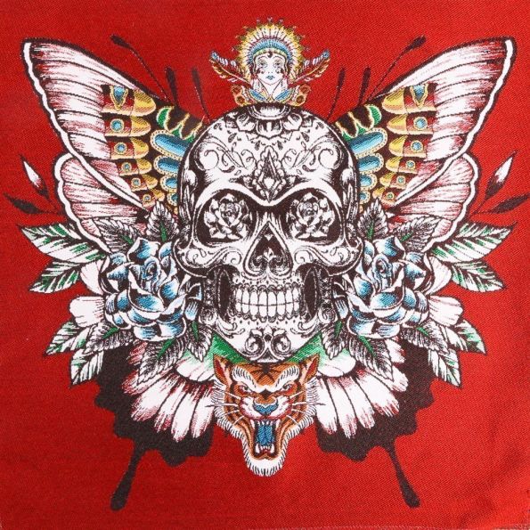 Panneau carré jacquard 48x48cm Skull sur fond Rouge