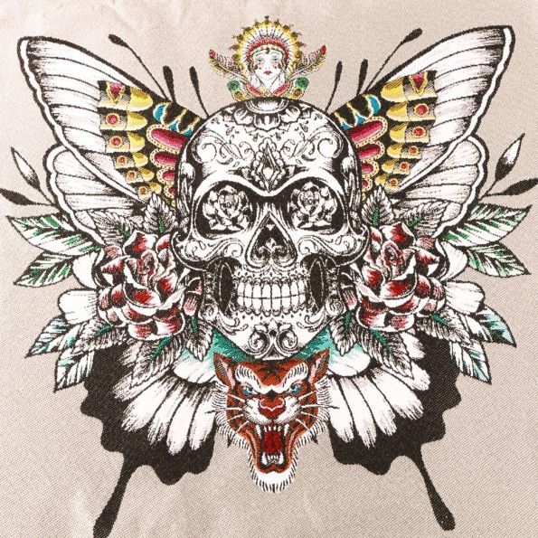 Panneau carré jacquard 48x48cm Skull tiger sur fond Gris acier