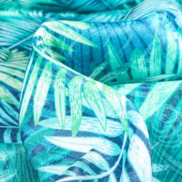 Tissu Jacquard Damassé Paloma sur fond Bleu turquoise - Par 10 cm