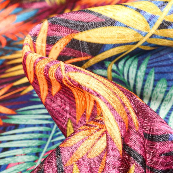 Tissu Jacquard Damassé Paloma multicolore sur fond Bleu nuit - Par 10 cm