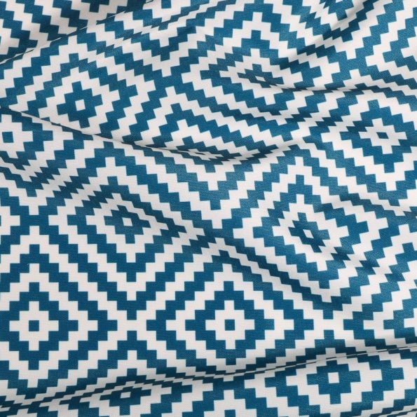 Tissu Toile extérieure imprimé Panama bleu canard sur fond Blanc - Par 10 cm