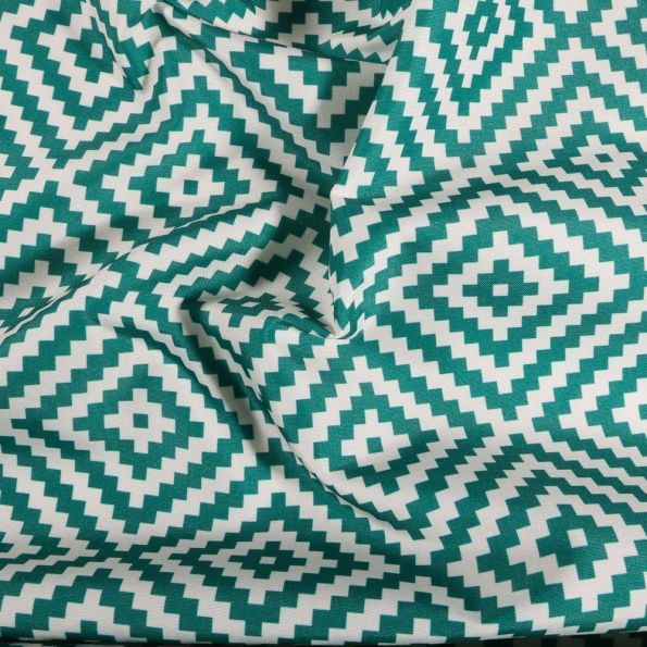 Tissu Toile extérieure imprimé Panama emeraude sur fond Blanc - Par 10 cm
