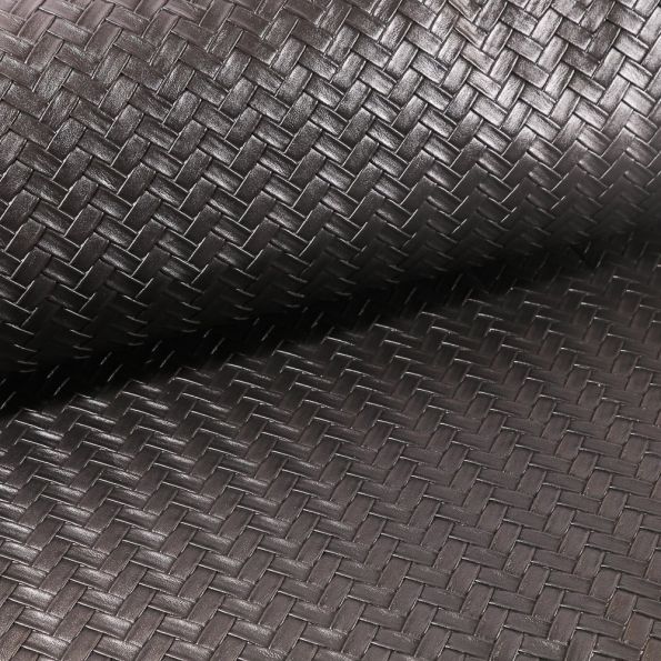 Tissu Simili Cuir Panier tressé Noir - Par 50 cm