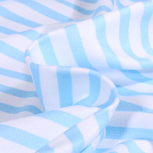 Tissu Eponge Bambou Pilat rayé Ciel sur fond Blanc - Par 10 cm