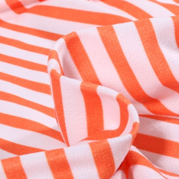 Tissu Eponge Bambou Pilat rayé Orange sur fond Blanc - Par 10 cm