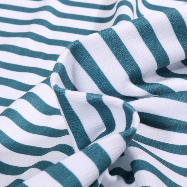 Tissu Eponge Bambou Pilat rayé Paon sur fond Blanc - Par 10 cm