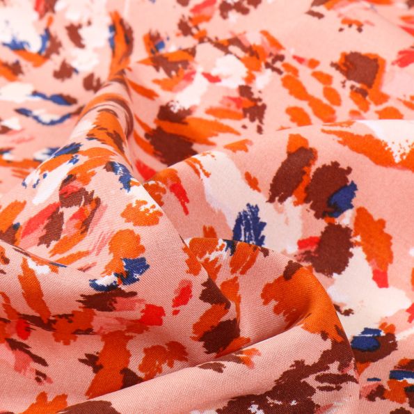 Tissu Viscose Pinceau sur fond Rose - Par 10 cm