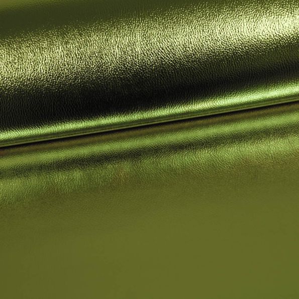 Simili Cuir Premium Métallisé Vert Olive - Par 50 cm
