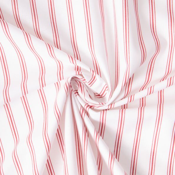Tissu Coton imprimé Arty rayures Rouge sur fond Blanc - Par 10 cm