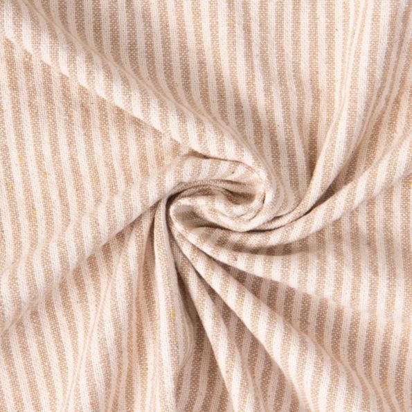 Tissu Toile de Coton d'ameublement Simone rayures Beige sur fond Naturel - Par 10 cm