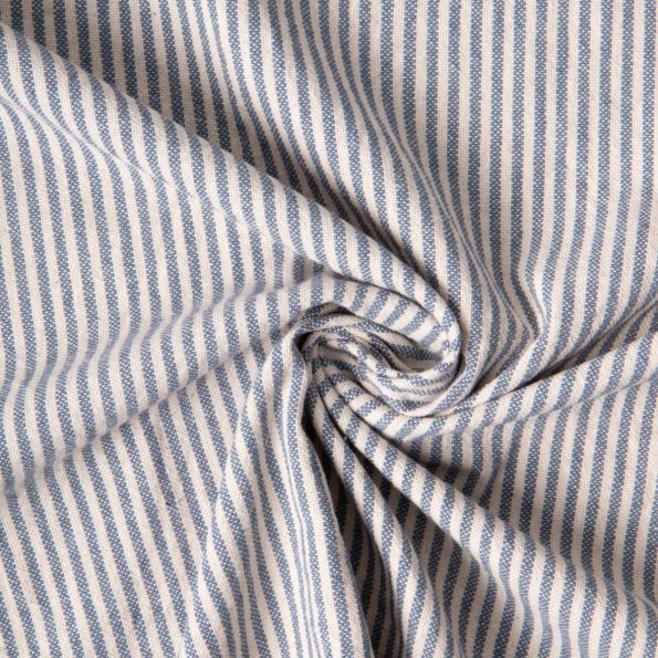 Tissu Coton d'ameublement Simone rayé Bleu indigo sur fond Naturel - Par 10 cm