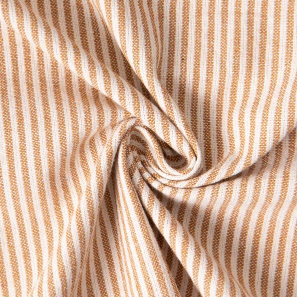 Tissu Coton d'ameublement Simone rayé Ocre sur fond Ecru - Par 10 cm