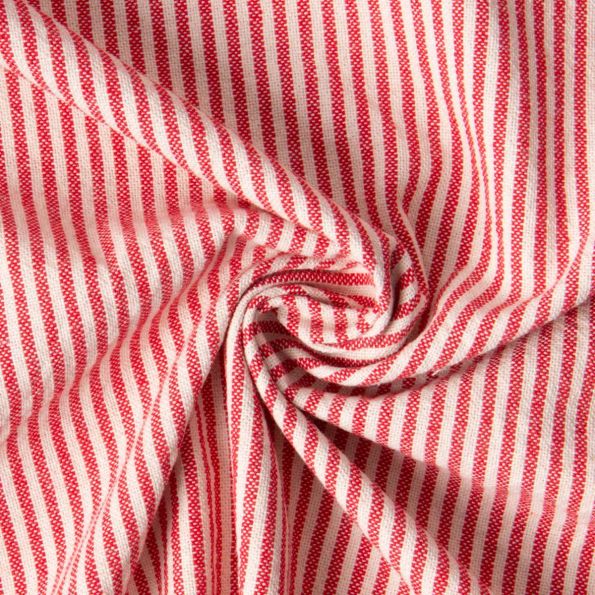Tissu Coton d'ameublement Simone rayé Rouge sur fond Naturel - Par 10 cm