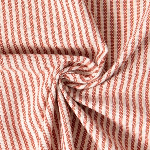 Tissu Coton d'ameublement Simone rayé Terracota sur fond Naturel - Par 10 cm