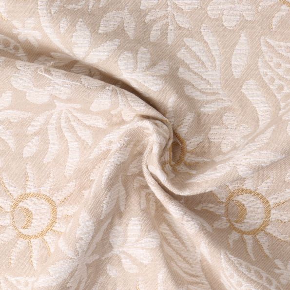 Tissu Jacquard Sunli motif floral Blanc sur fond Beige clair - Par 10 cm