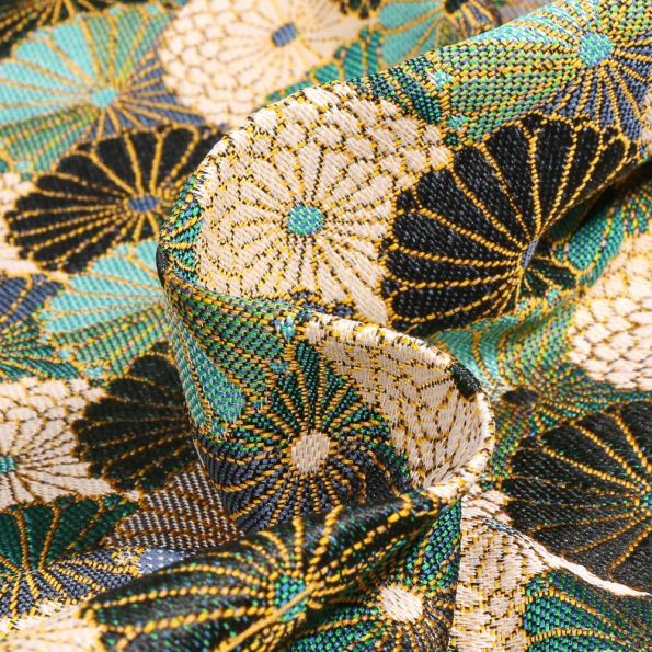 Tissu Jacquard Suzukii sur fond Vert - Par 10 cm