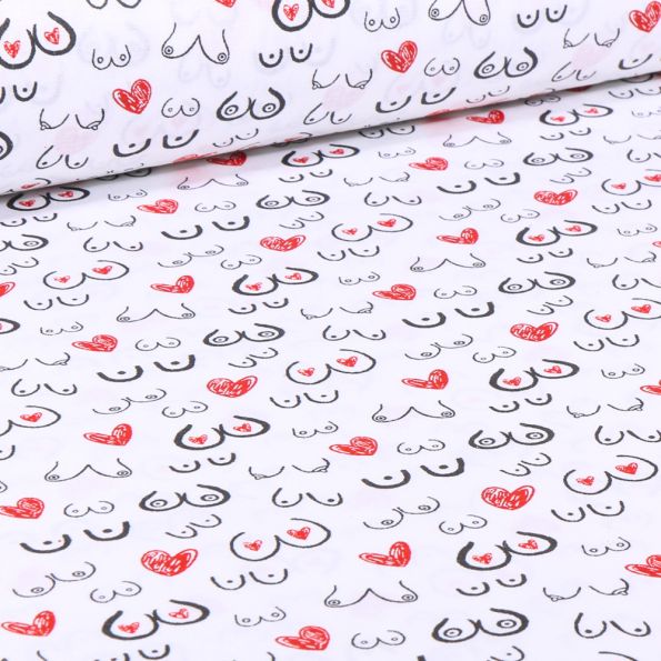 Tissu Coton imprimé Arty Topless sur fond Blanc - Par 10 cm