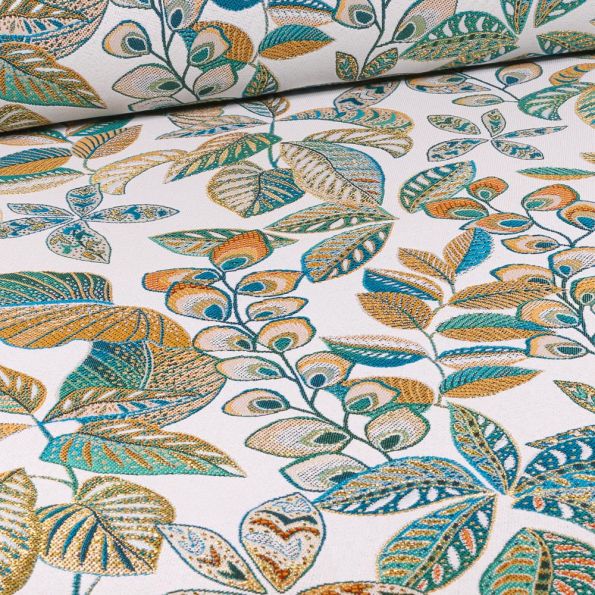 Tissu Jacquard Trésor sur fond Blanc - Par 10 cm