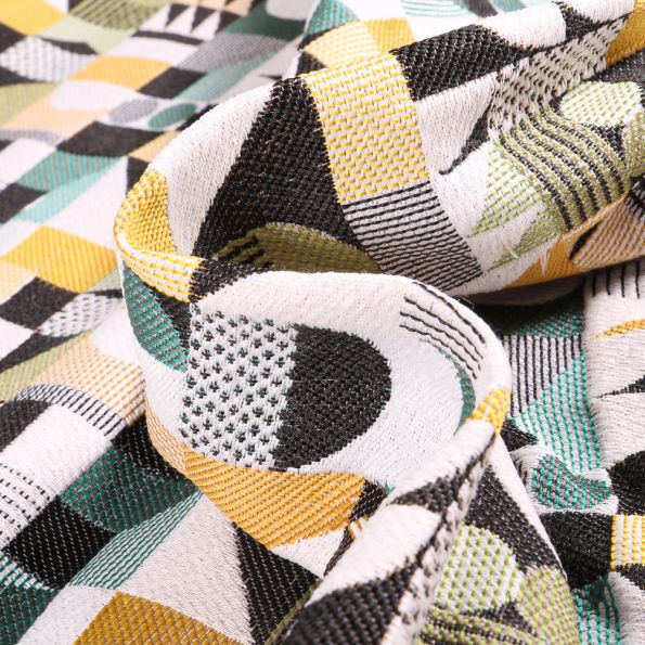Tissu Jacquard Walter Motifs géométriques sur fond Vert - Par 10 cm