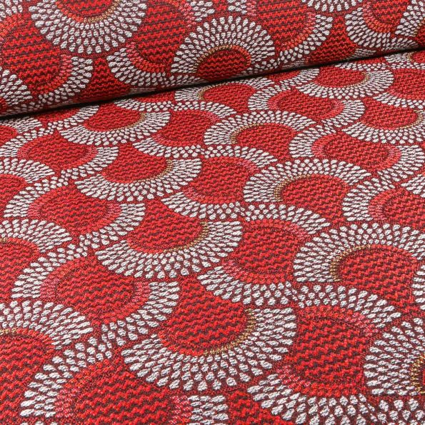 Tissu Jacquard  Zama sur fond Rouge - Par 10 cm