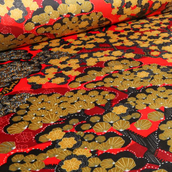 Tissu Velours d'ameublement tout doux Zen sur fond Rouge - Par 10 cm