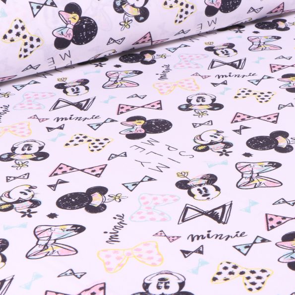 Tissu Disney Minnie pastel sur fond Blanc - Par 10 cm
