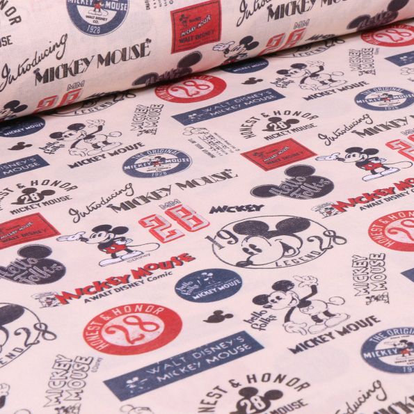 Tissu Disney Mickey Vintage sur fond Beige - Par 10 cm