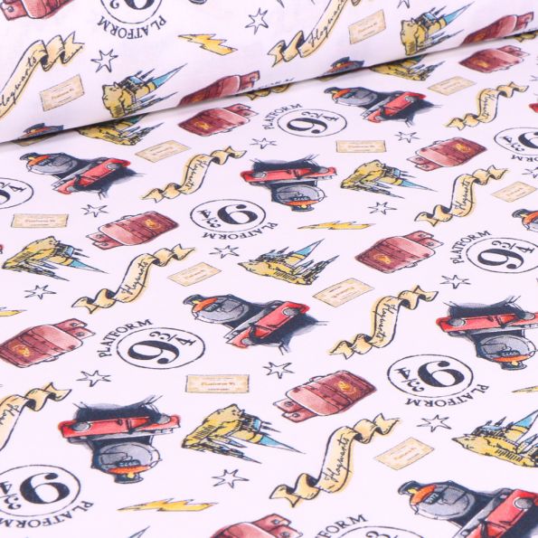 Tissu Harry Potter Magie sur fond Blanc - Par 10 cm